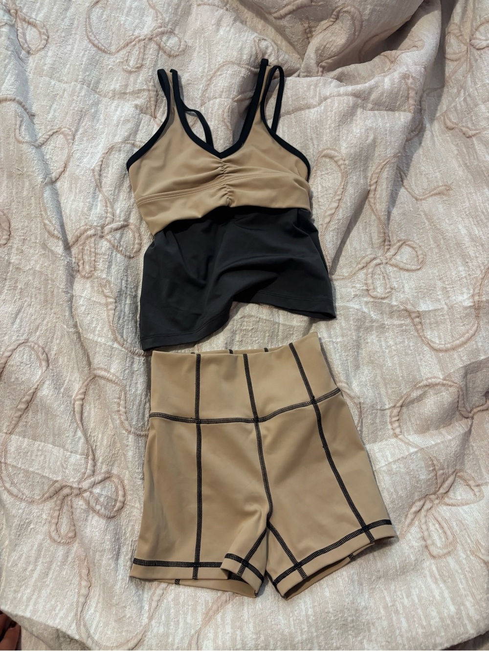 Kids Two-Piece Active Set Sports Bra & High-Waist Shorts in Beige Jo&Jax